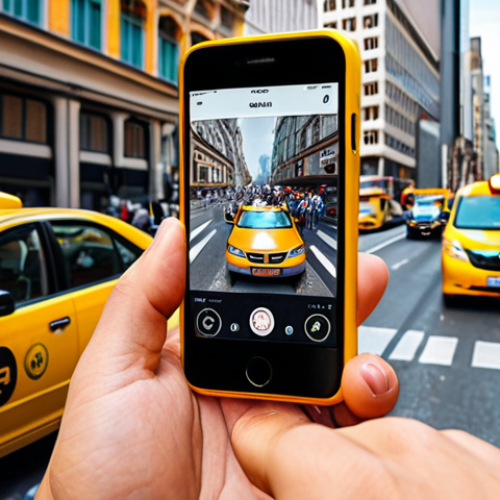 Home 11 A digital nomad using a smartphone app with real-time traffic information and integrated booking for various transportation options (taxi, public transport, car rental, shared bikes) in a bustling city environment. The scene emphasizes convenience and efficiency.