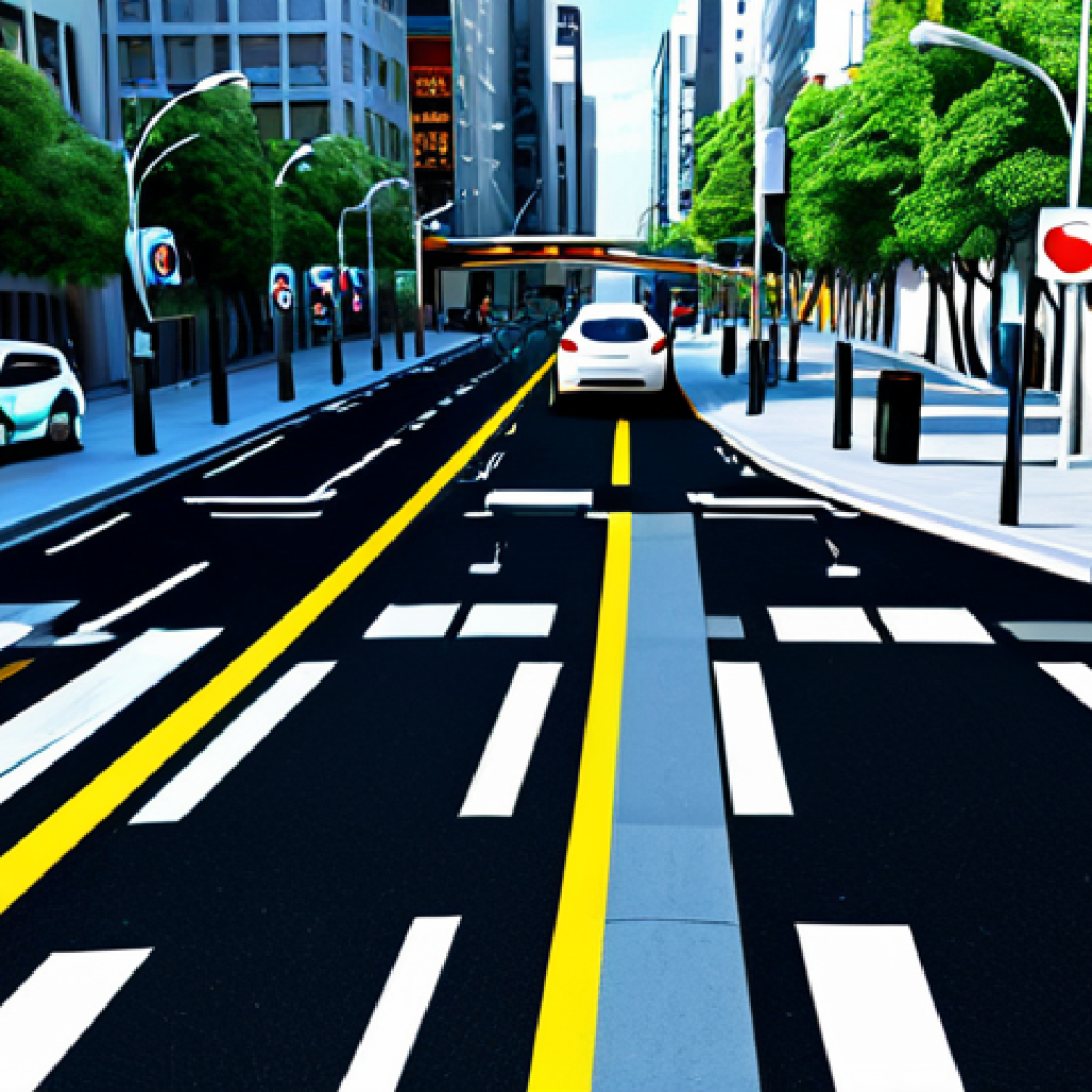 스마트 시티 교통 - **Prompt:** "A futuristic cityscape with smart traffic management, showcasing real-time data analysi...