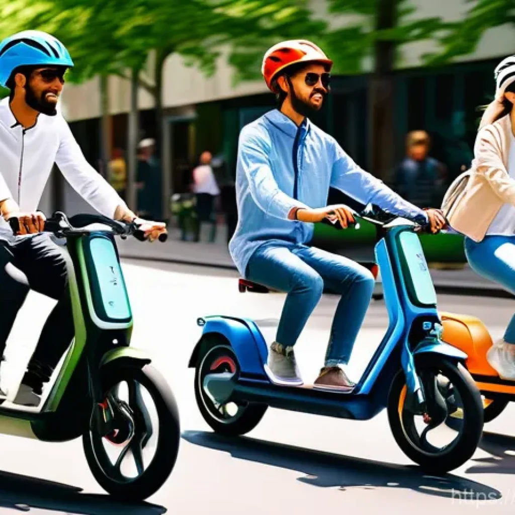 공유 스쿠터 - **Prompt 1: Urban Convenience and Joyful Mobility**
    "A vibrant, sunny urban scene during the day...