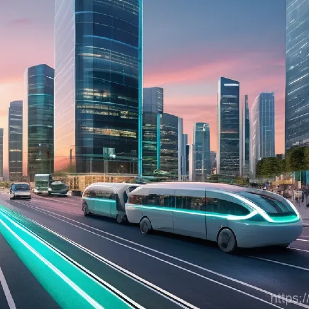 5G 스마트 교통 - **Prompt 1: AI-Powered Smart City Traffic Flow**
    "A bustling, futuristic cityscape at dawn, with...