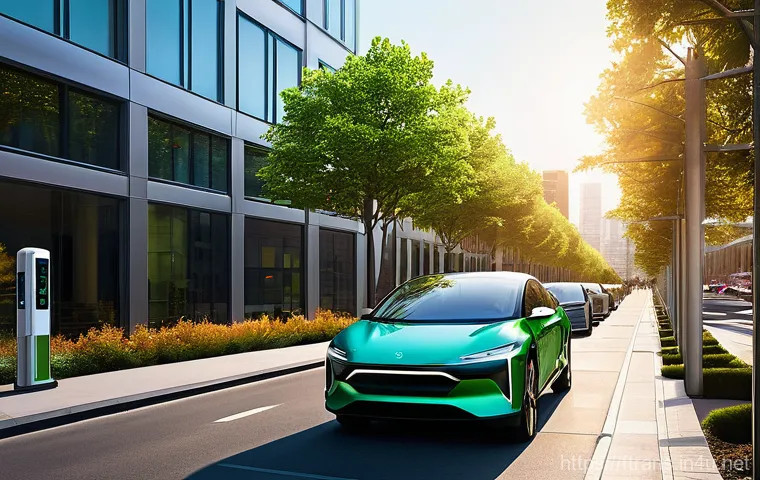 친환경 자율주행차 - **Prompt 1: A Modern City Embracing Green Mobility**
    "A bustling, futuristic city street at dusk...