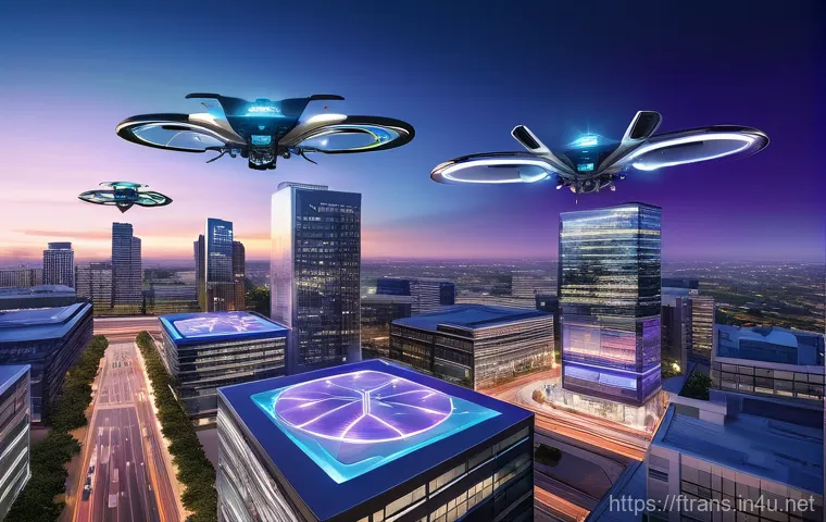 5G 차세대 교통 - A sleek, futuristic autonomous vehicle glides smoothly through a bustling smart city intersection on...