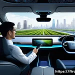 스마트 시티 교통 인프라 - **Prompt 1: Autonomous Commute in a Futuristic Smart City**
    A wide shot from the interior of a l...