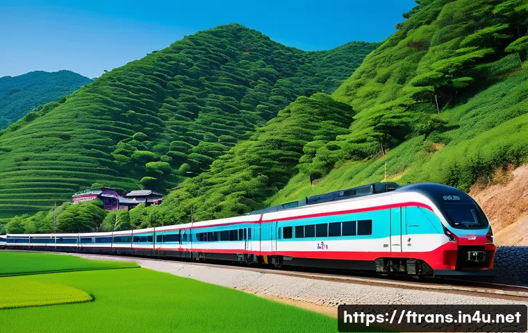 고속철도 교통망 - **Prompt 1: Honam High-Speed Rail's Impact on Jeollanam-do**
    "A sleek, modern KTX train, clearly...